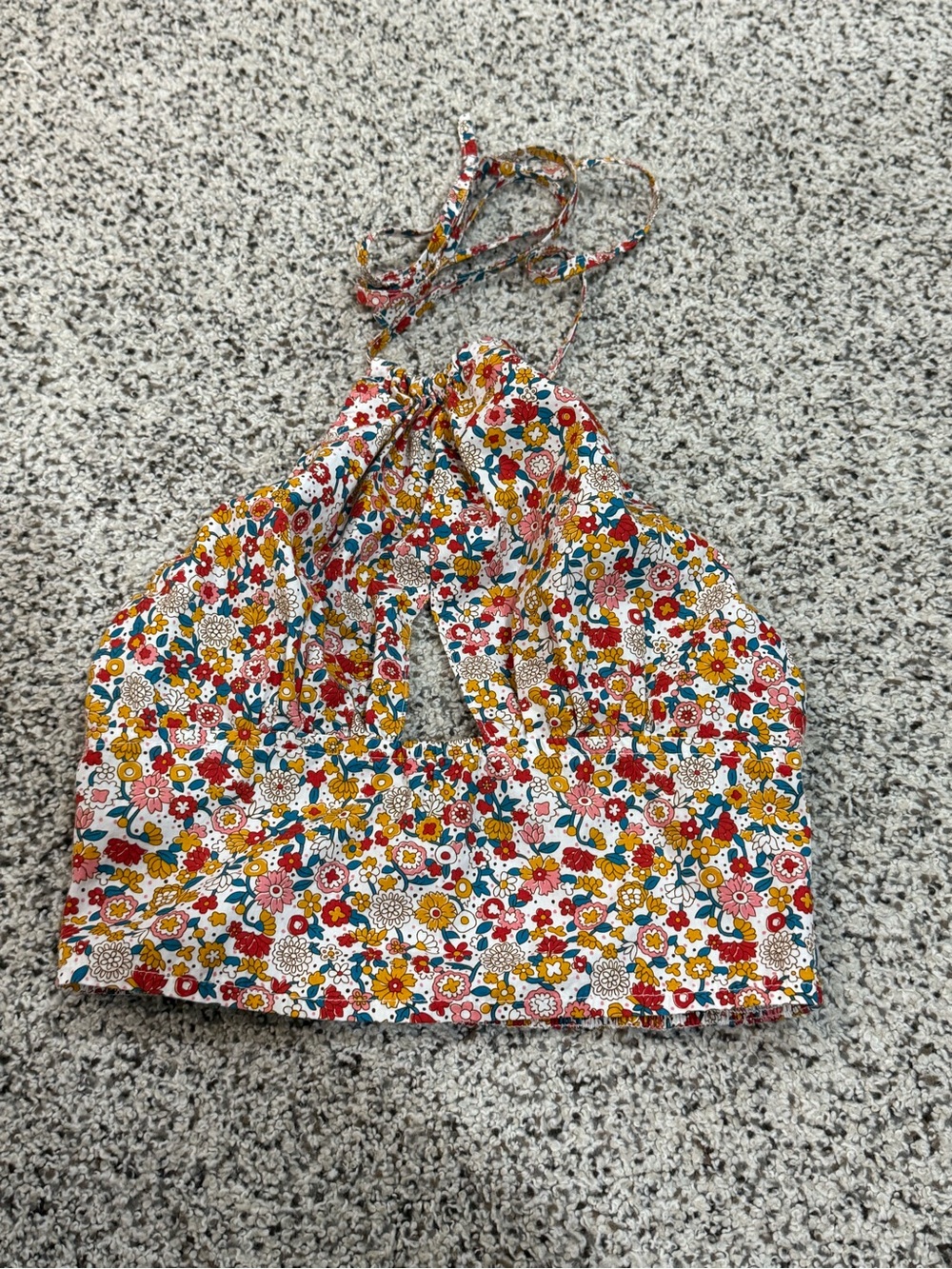 Floral Halter Crop Top in White with Multicolor Bouquet